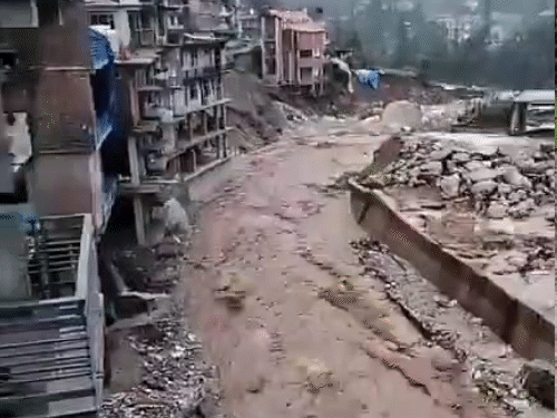 After heavy rains in Thunag in Mandi, the drain flowing from the market again on the boom.