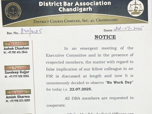चंडीगढ़ बार की ओर से जारी किया गया वर्क सस्पेंड का लेटर ।