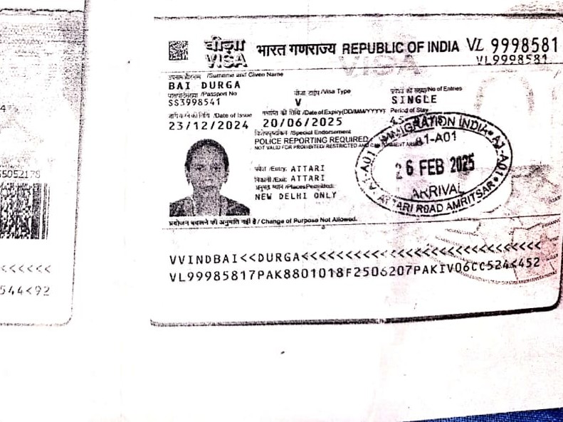 The Pakistani visa of the woman Durga, which is finished.