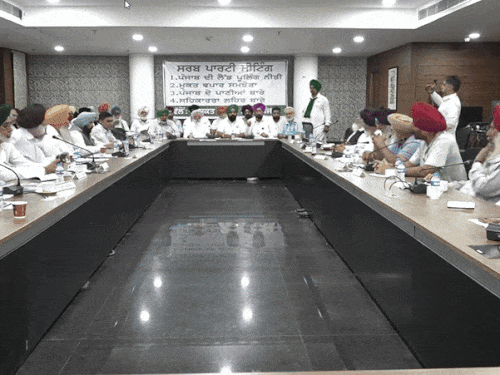 All -party meeting on the land pooling issue by the United Kisan Morcha.