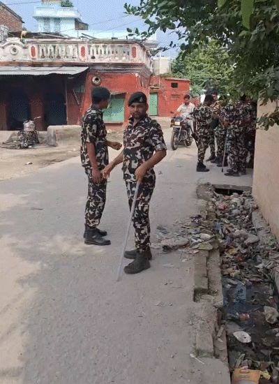 Police are stationed in the village after the murder.