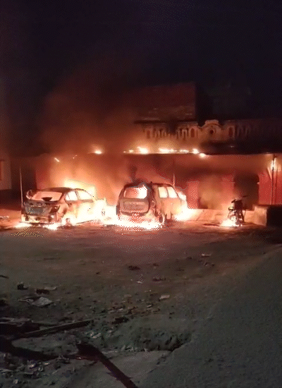 People angry with the murder set fire to the car parked outside the accused's house.