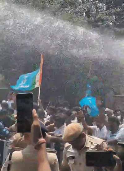 Water canon has been used to prevent NSUI workers.