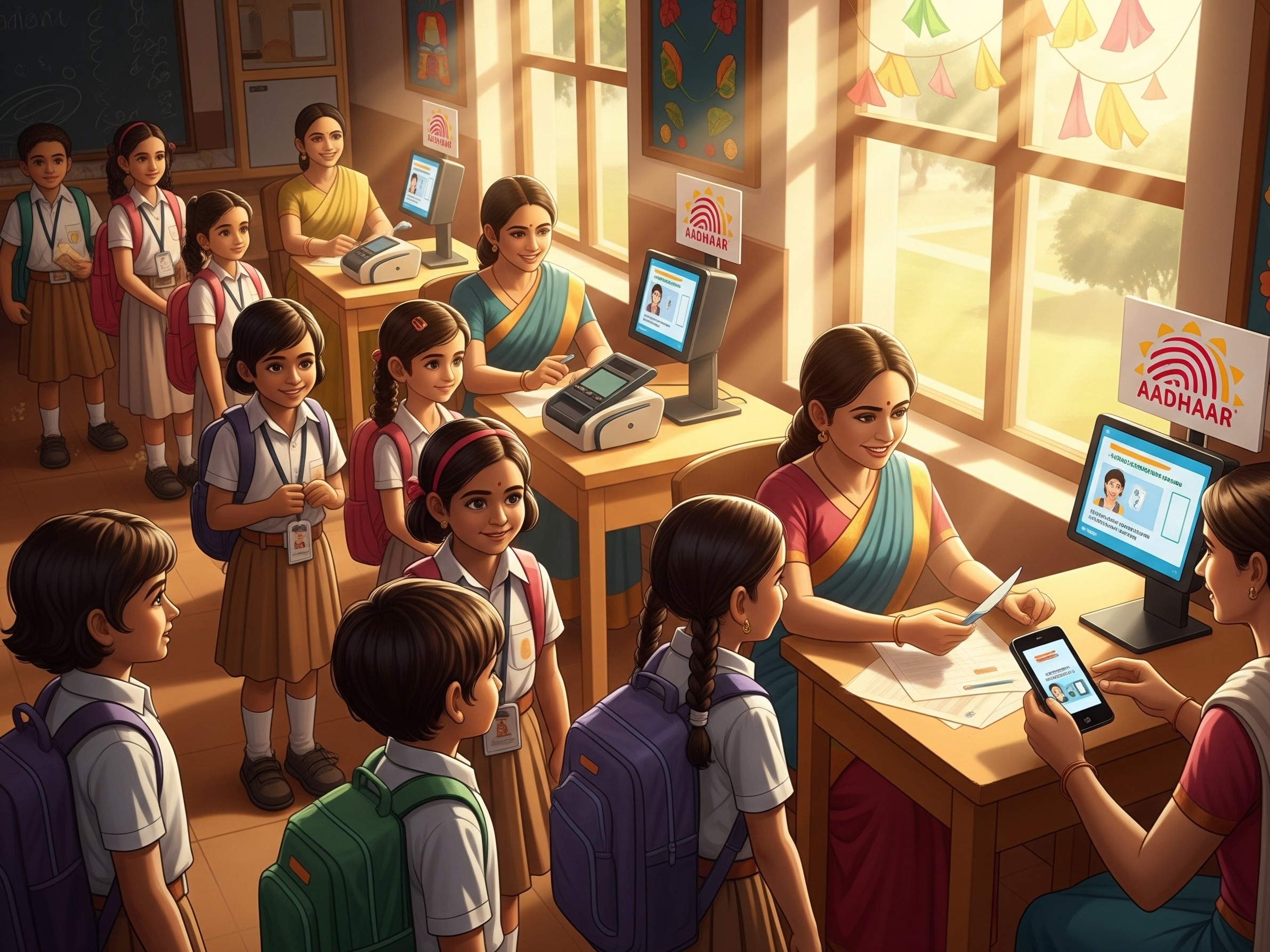 5 साल की उम्र के बाद आधार कार्ड में उंगलियों के निशान, आंखों की स्कैनिंग और फोटो अपडेट करना जरूरी है। (इमेज AI जनरेटड है) - Dainik Bhaskar