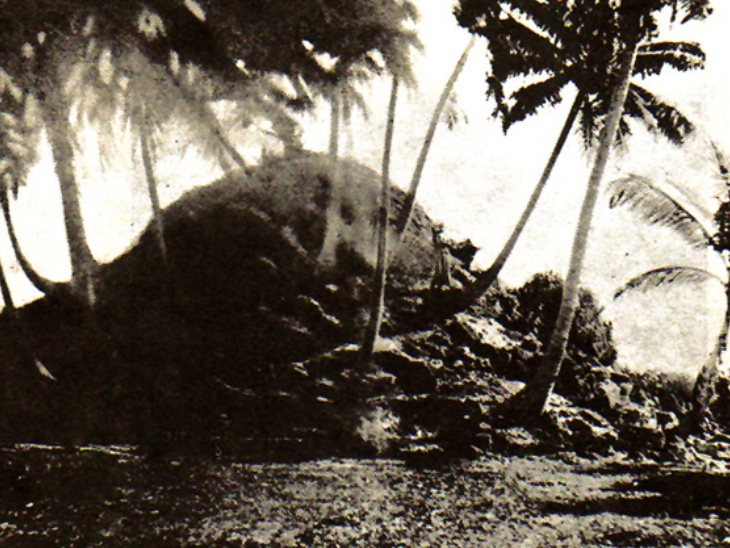 A 12 meter high stupa called Fua Mulakku Hawitta on the Fuvamula Island in Maldives. It is the remains of a Buddhist temple. Source-Herry Charles Purvis Bell