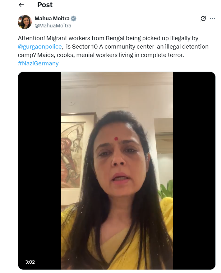 Post posted on social media by TMC MP Mahua Moitra.