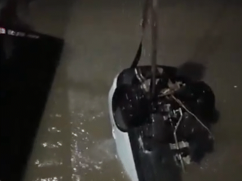The Audi car that fell into the Gulf was taken out with the help of a crane. - Dainik Bhaskar