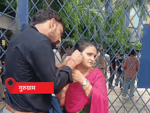 Outside the examination center, coils were taken off from the woman's ear.
