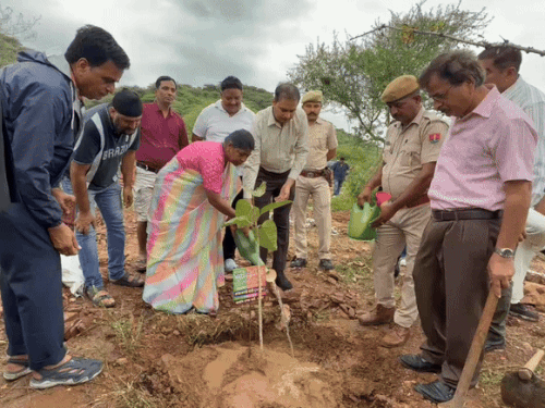 मदार में विधायक अनिता भदेल, जिला कलेक्टर लोक बंधु आदि की मौजूदगी में 500 पौधे लगाए गए।