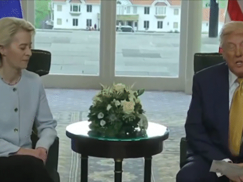 US President Donald Trump and European Commission Chairman Ursula von Der Leon met on Sunday in Turnberry, Scotland. - Dainik Bhaskar