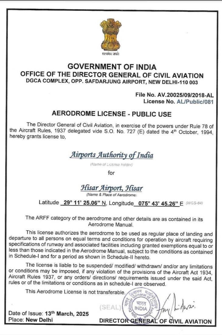 In March, DGCA issued a license to the airport. It is valid for only 6 months.