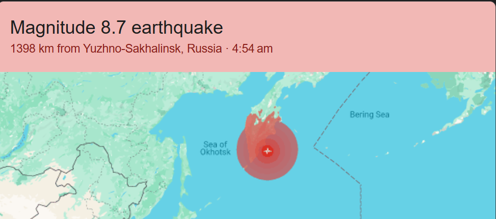 The US Geological Survey informed about the 8.7 magnitude earthquake.