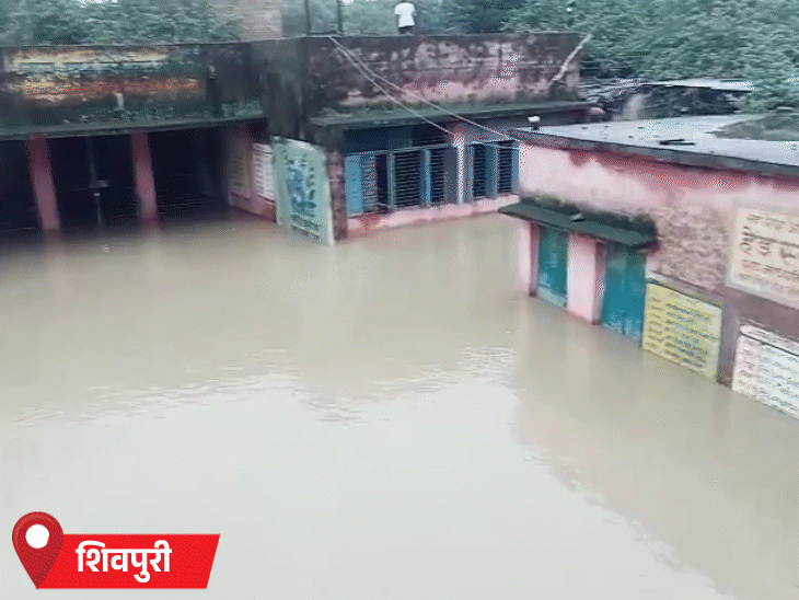 कई इलाकों में बाढ़ आ गई। कोलारस में एक स्कूल परिसर में पानी भर गया।
