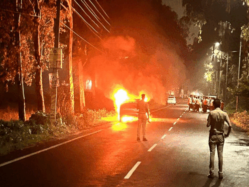 The fire broke out as soon as he opened the bonnet of the car.
