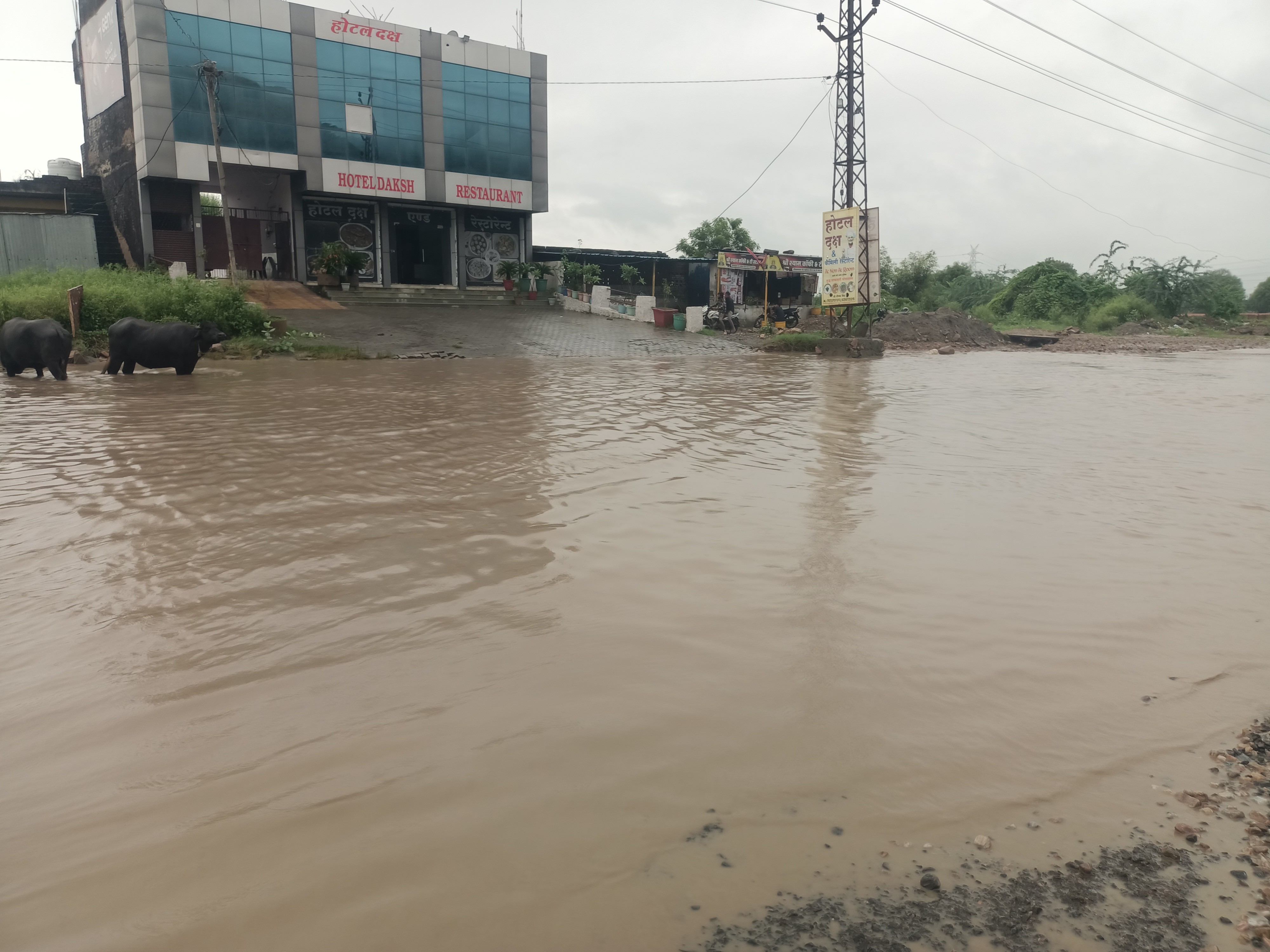 बारिश से पाटन बाइपास पर करीब 2 फीट पानी जमा हो गया।