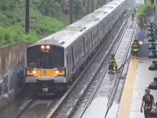 Trains of Long Island Rail Road in Queens were stopped due to drowning of tracks.