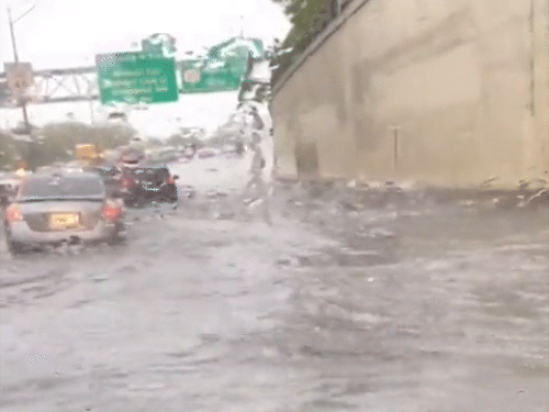 Due to heavy rains and floods, the roads in New York were flooded.