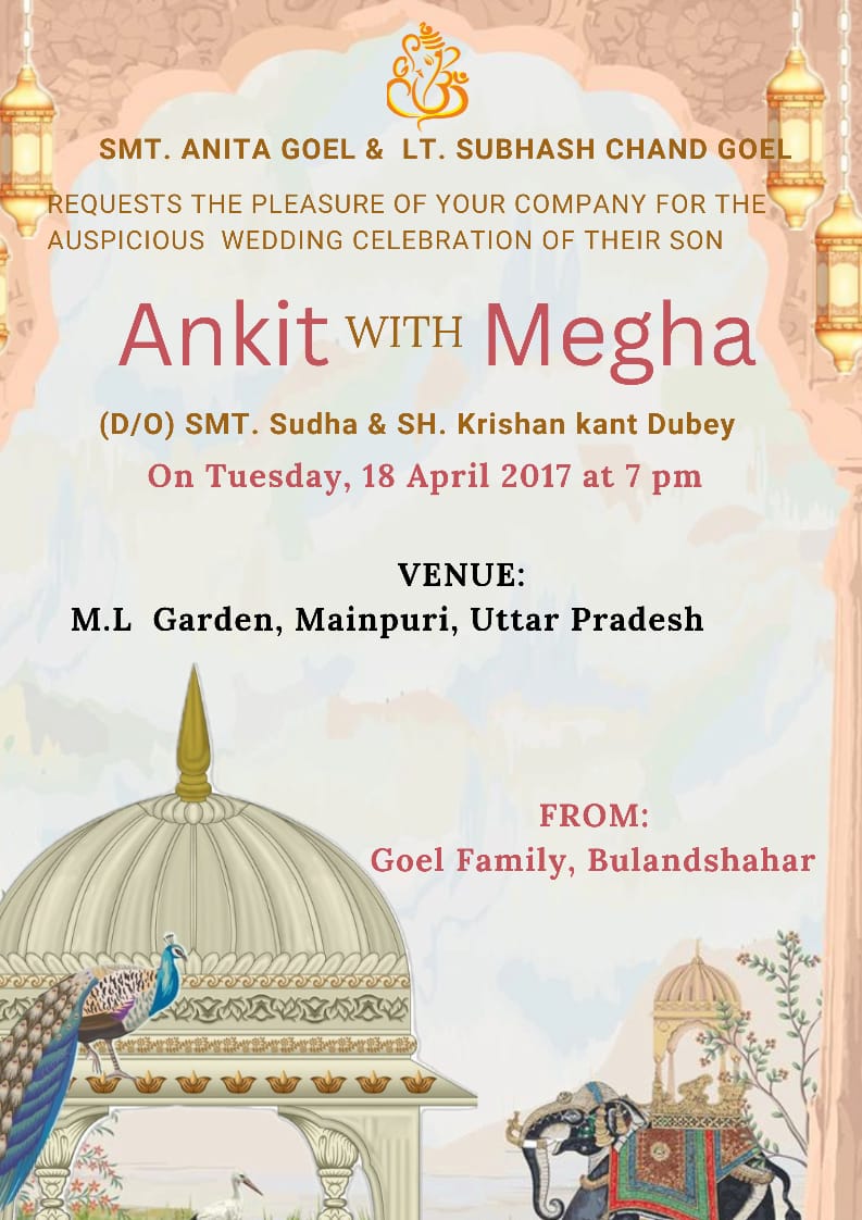 ये मेघा और अंकित का वेडिंग कार्ड है। दोनों की शादी 18 अप्रैल, 2017 को मैनपुरी में हुई थी।
