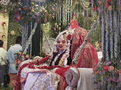 जल विहार झांकी का दर्शन करने पहुंचे श्रद्धालु।