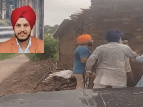 आरोपी युवक पर हमला करते हुए। साथ में मृतक की फाइल फोटो। - Dainik Bhaskar
