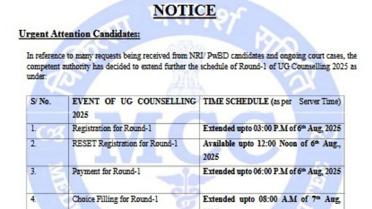 According to the revised schedule, students can now complete the first round registration by 3 pm on August 6.