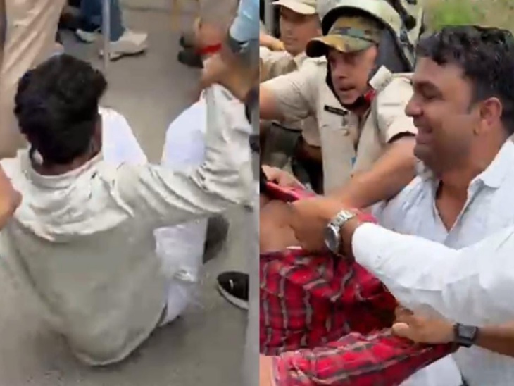 बेरिकेडिंग पर चढ़ रहे छात्र नेताओं को पुलिस ने पकड़ कर खींच लिया। जिससे दो जने जमीन पर गिर गए। सबसे आगे संदीप ओला बेरिकेडिंग पर चढ़े। इस खींचतान में कई जने गिर भी गए।