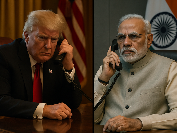 ब्लूमबर्ग की रिपोर्ट के मुताबिक, पीएम मोदी और ट्रम्प के बीच 17 जून को फोन पर 35 मिनट बातचीत हुई थी। (फोटो- AI जनरेटेड) - Dainik Bhaskar