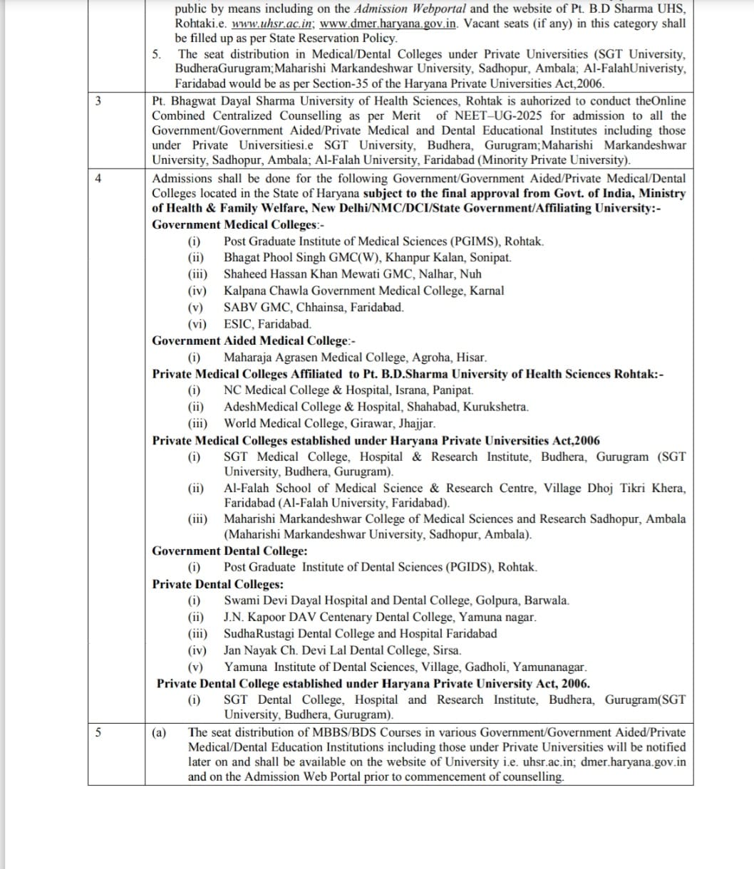 हरियाणा सरकार द्वारा जारी की गई लिस्ट