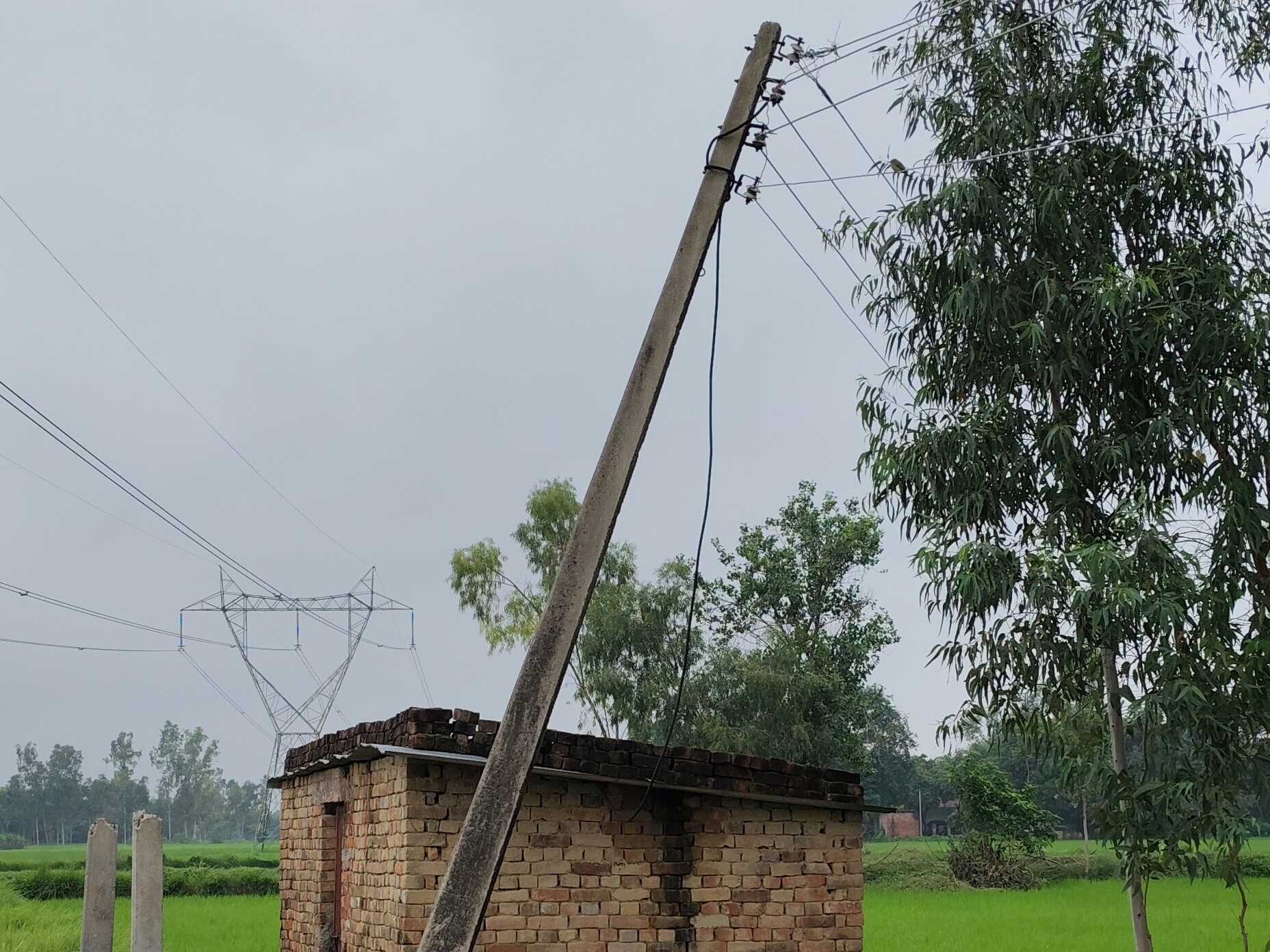 Electric poles and wires pose a danger in Bagahi