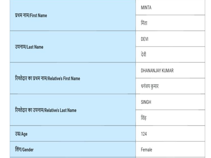 In the voter list, the age of Minta Devi is stated to be 124 years.