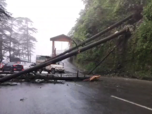 The road was closed on Wednesday on Cart Road in Shimla.