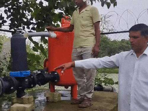 A pump installed to clean Johar water in village Bahadurpur.