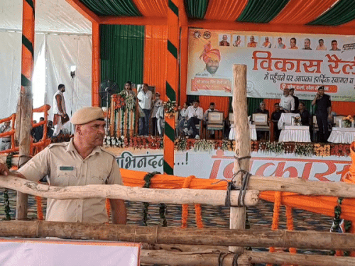 Babita Phogat addressing during the rally. This photo is on July 24.