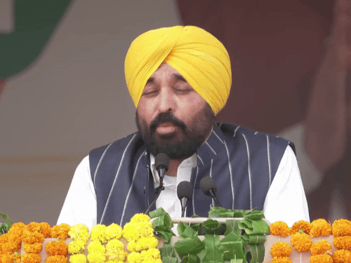 फरीदकोट में कार्यक्रम को संबोधित करते CM भगवंत मान। - Dainik Bhaskar