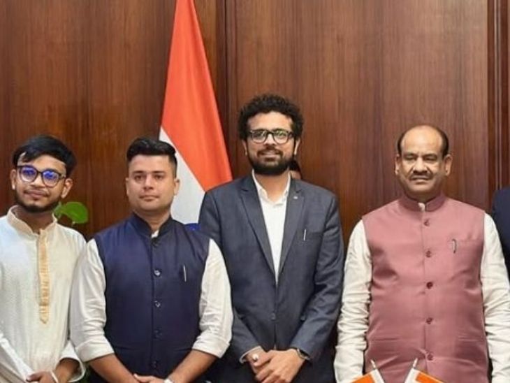 Rohit with Lok Sabha Speaker Om Birla and others.