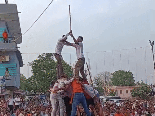 मंडफिया कस्बे में दही हांडी का हुआ आयोजन।