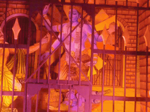 मंदिर में श्रीकृष्ण लीलाओं की झांकियां सजी।