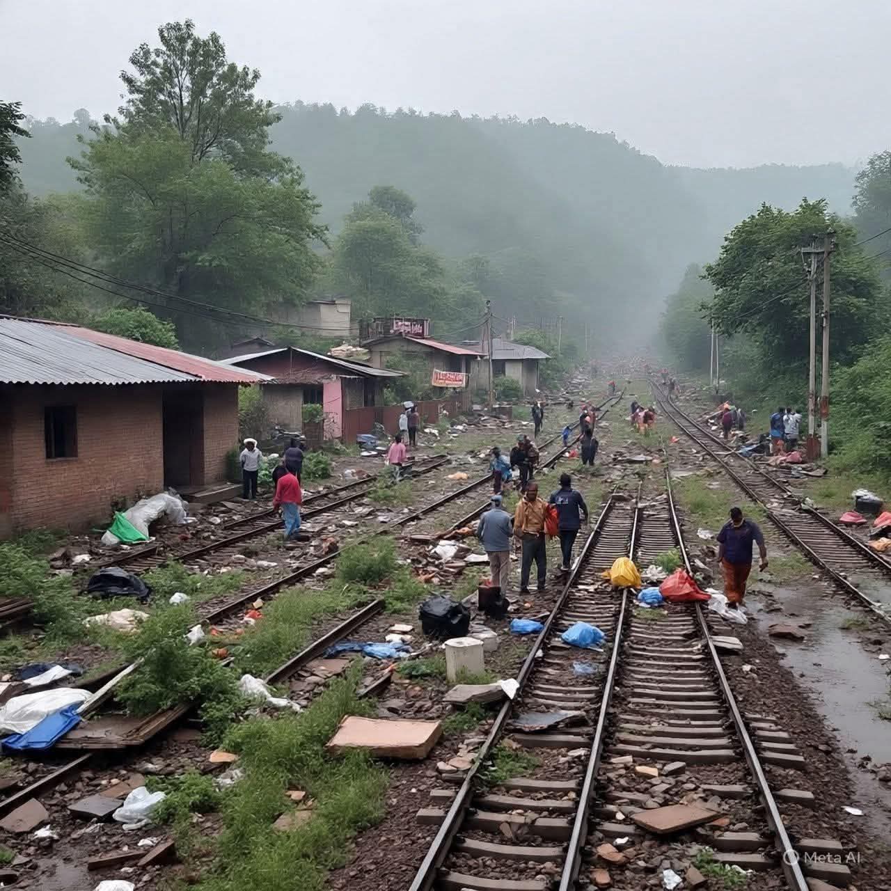बादल फटने के बाद रेलवे ट्र्रैक पर ढेर सारा मलबा आ गिरा। ट्रैक को भी नुकसान पहुंचा है।