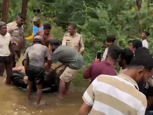 मछुआरे ने काफी प्रयासों के बाद युवक को बाहर निकाला।