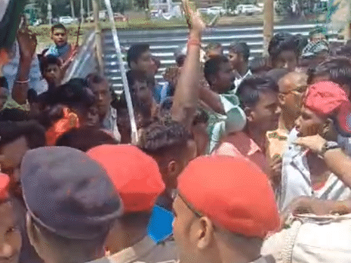 The supporters and policemen were shocked while controlling the crowd.