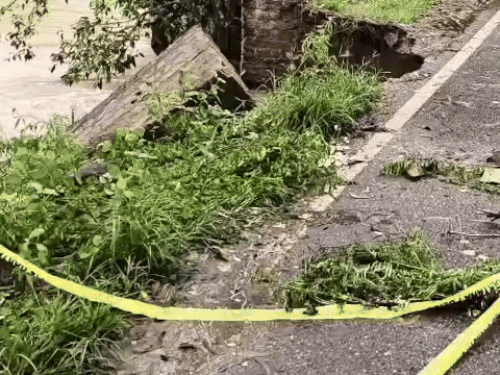 Broken edge of the main road leading to Chintpur village.