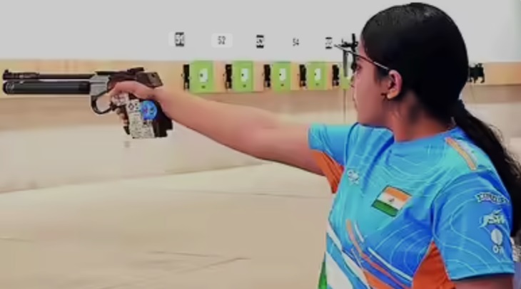 Photo of Suruchi during shooting training.