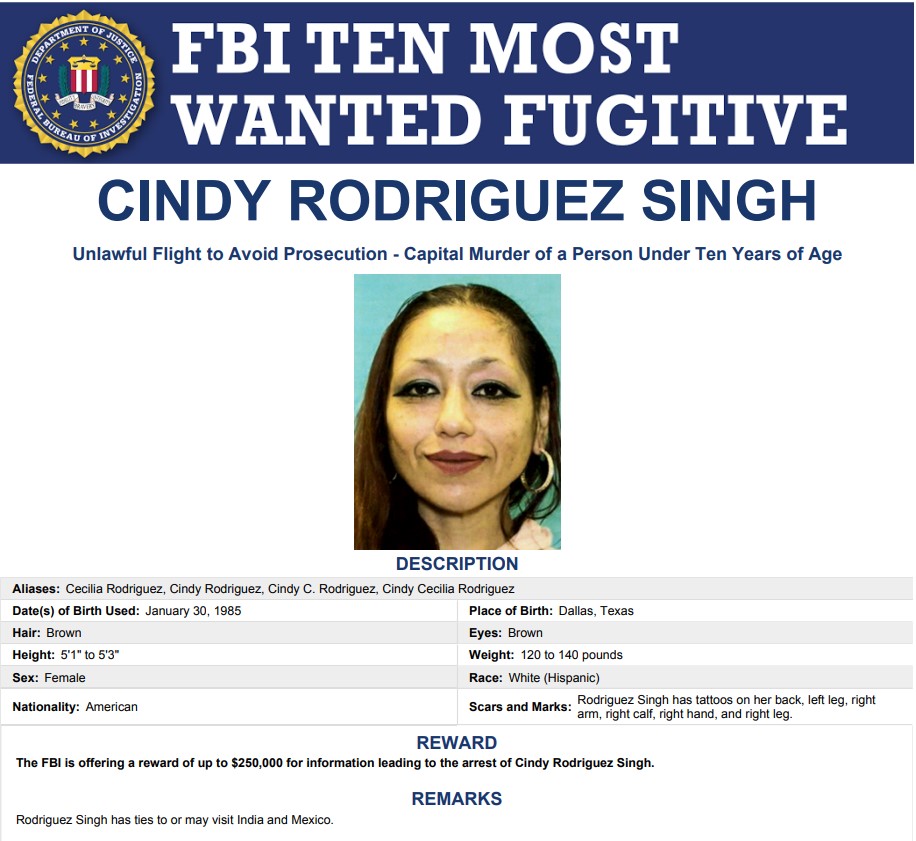 अमेरिकी जांच एजेंसी FBI ने सिंडी के गिरफ्तारी के लिए नोटिफिकेशन जारी किया था।