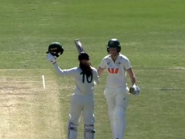 After scoring a century, celebrating Saina Ginjar. - Dainik Bhaskar