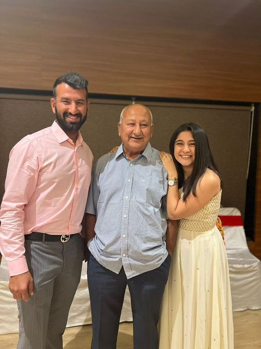 Pujara posted this photo on his birthday with his father Arvind. Pujara had a love marriage with Pooja Prabari.