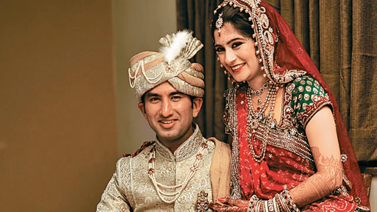Cheteshwar and Pooja were married on 13 February 2013.