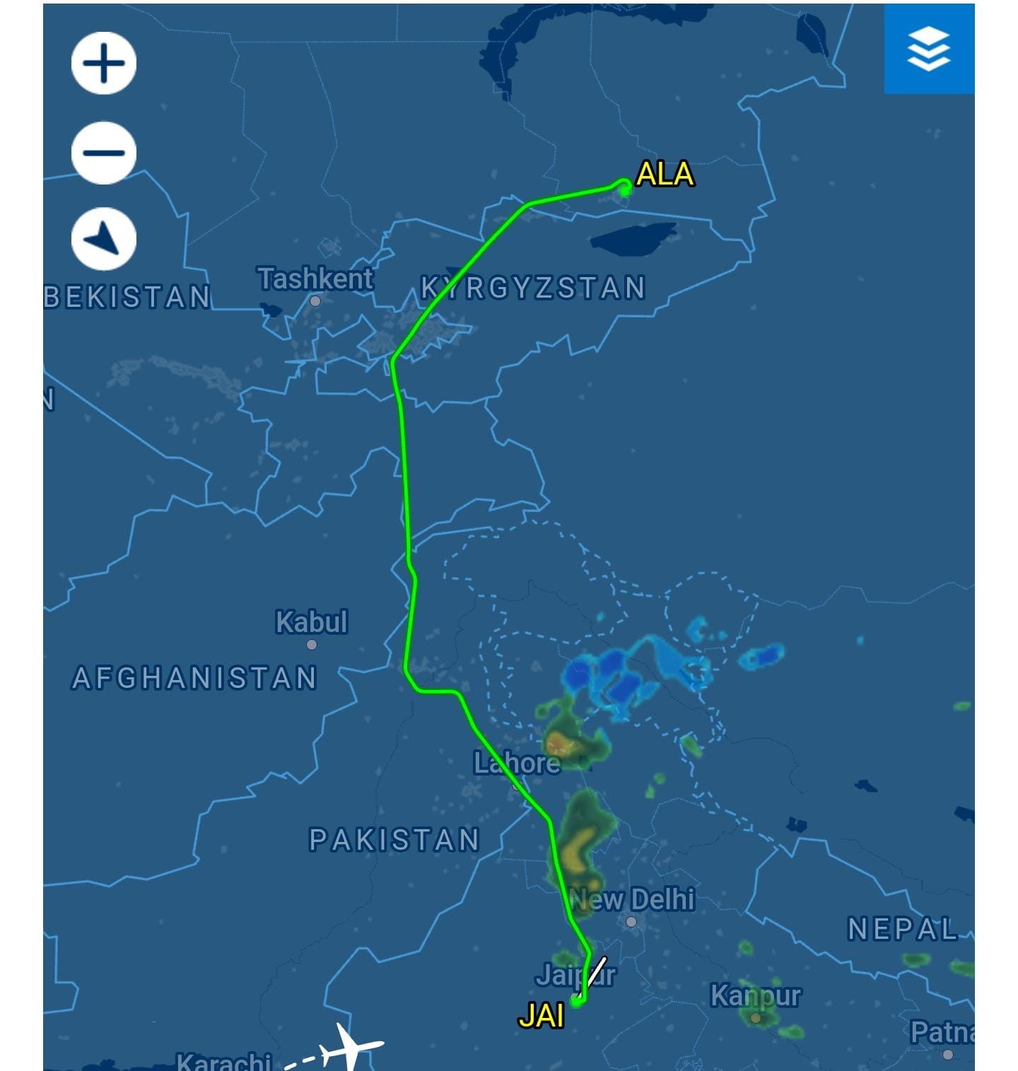 अल्माटी से जयपुर पहुंची इंटरनेशनल फ्लाइट।