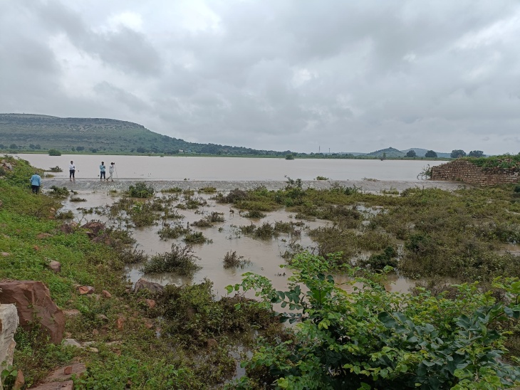 भूमेन्द्र सागर बांध में लगातार हो रही बारिश से पानी की आवक बढ़ी।