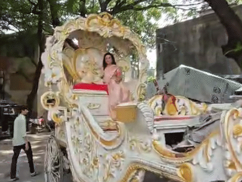 डायमंड जड़ित चांदी के पत्ते के आकार की मूर्ति भी रथ में सवार कर लाई गई।