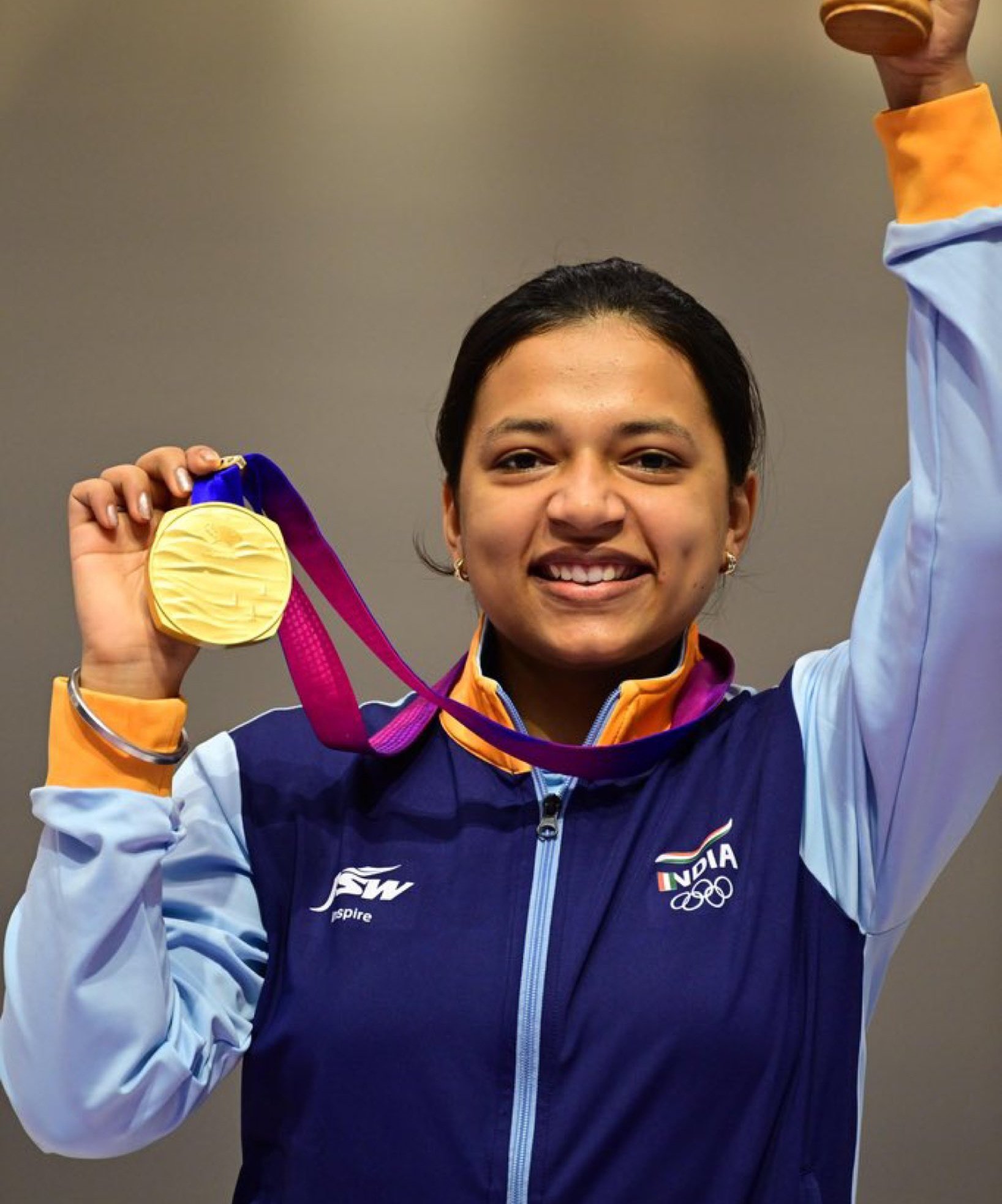 SIFT won the gold medal in the Rifle 3 position by scoring 459.2 in the final.